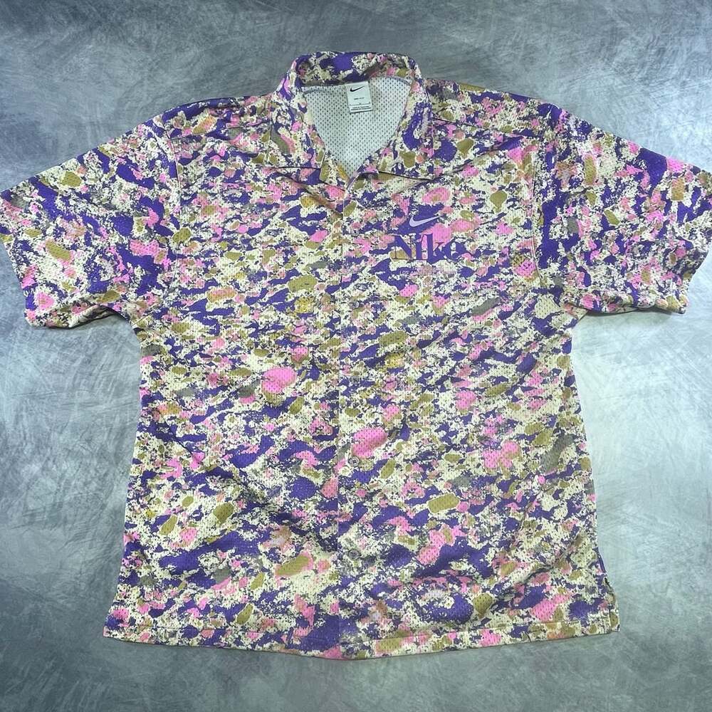 Nike Men's Trek Division Psychic Purple Camo Mesh Sh Sleeve Button-Down Shirt L